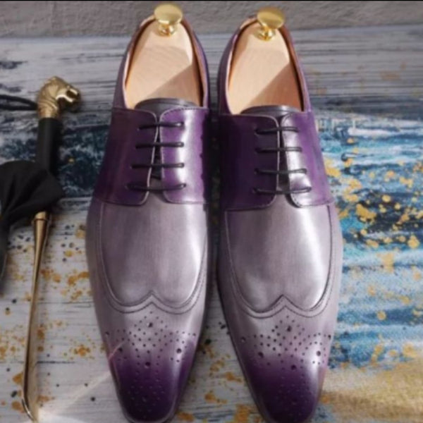 Zapatos Hombre Degradado Púrpura con Cordones y Tacón Bajo