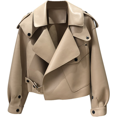 Chaqueta de Cuero Genuino para Mujer - Abrigo Corto de Piel de Oveja Holgado - Image 6