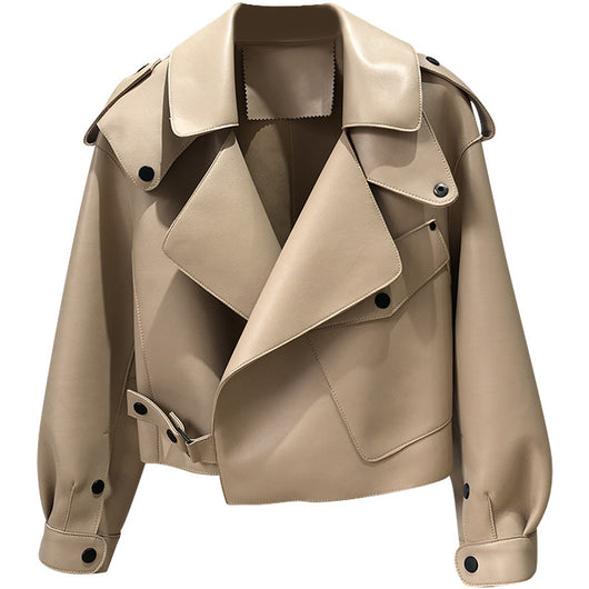 Chaqueta de Cuero Genuino para Mujer - Abrigo Corto de Piel de Oveja Holgado - Image 6