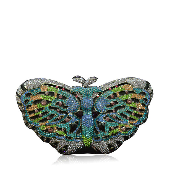 Cartera de Mano Artesanal con Mariposa de Diamantes
