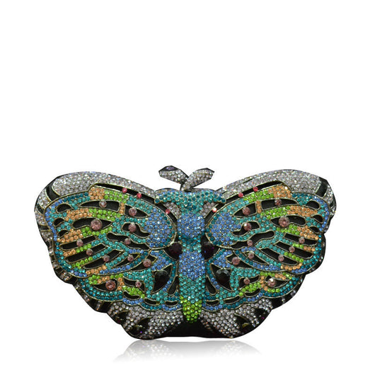Cartera de Mano Artesanal con Mariposa de Diamantes