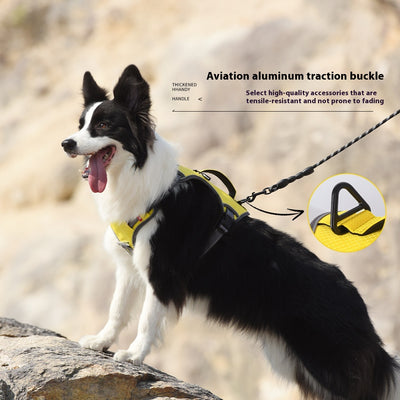 Orange and gray pet harness made of Oxford cloth with reflective trim, a top handle, and adjustable straps. - Image 3