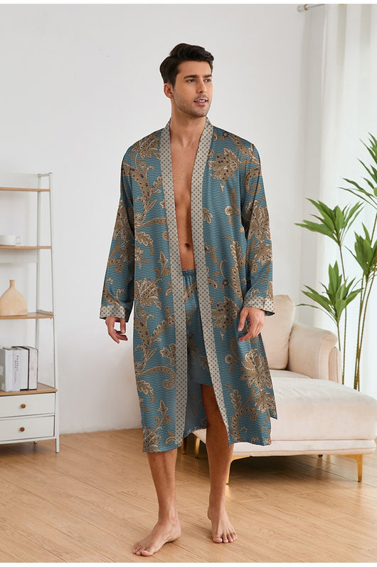 Bata Estampada para Hombre con Mangas Largas y Pantalón Corto - Image 28