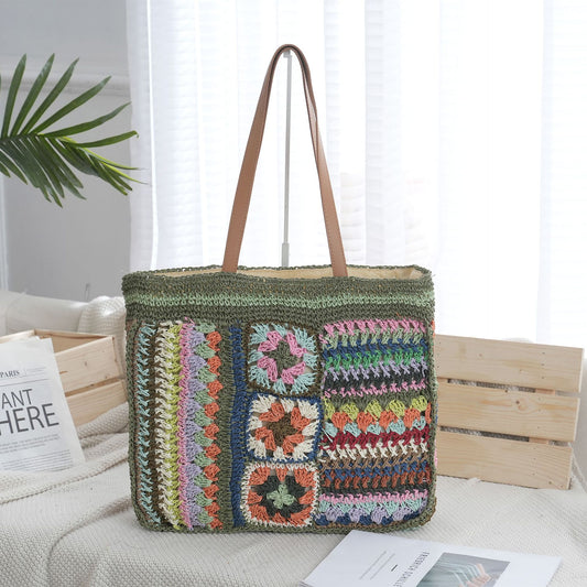 Bolsa de Playa Tejida en Papel - Estilo Europeo y Americano