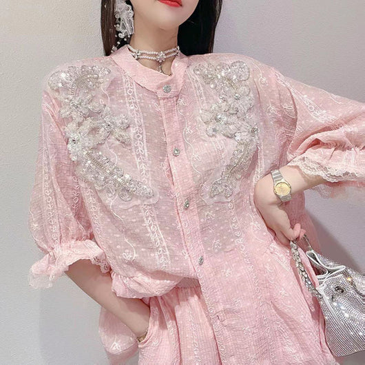 Blusa de Encaje Francés Artesanal para Mujer - Image 7