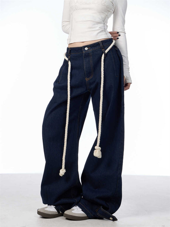 Jeans Negros Lavados Rectos Ancho con Costuras Blancas