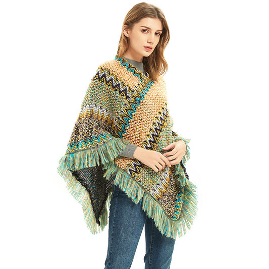 Poncho Navideño Étnico Rojo para Mujer
