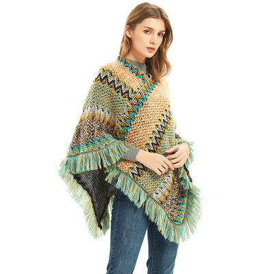 Poncho Navideño Étnico Rojo para Mujer