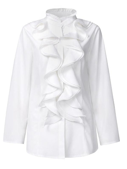 Blusa Clásica de Botones con Volantes y Colores Sólidos - Image 14