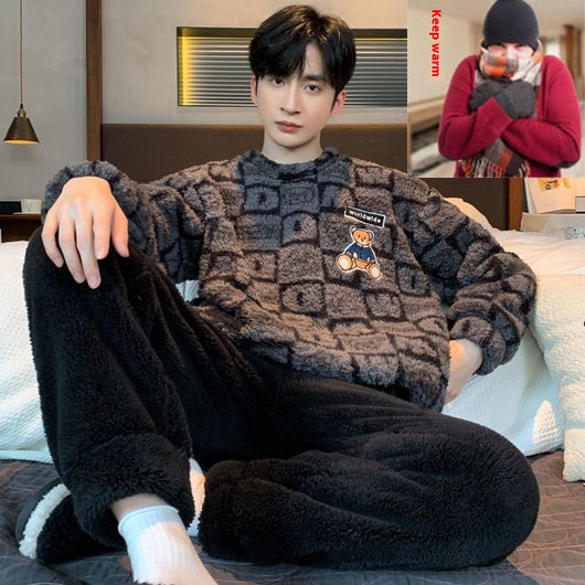 Pijamas de Terciopelo Coral para Hombre - Invierno Cálido y Acogedor