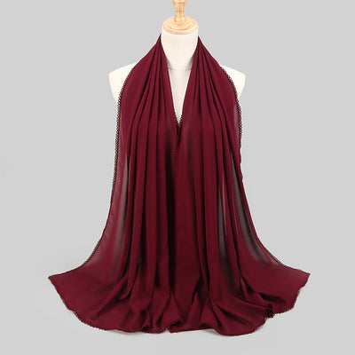 Pañuelo Elegante de Encaje Monocromático y Gasa Perlada para Mujer - Image 5