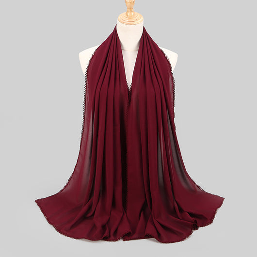 Pañuelo Elegante de Encaje Monocromático y Gasa Perlada para Mujer - Image 5