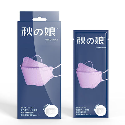 White fish-shaped protective masks in a 10-pack box and a single-pack pouch, featuring Japanese text. - Image 3