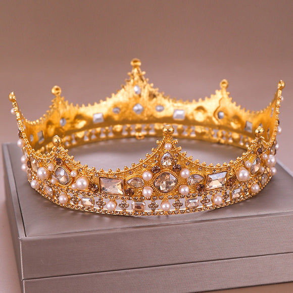 Tiara de Coroa de Pérolas e Cristais Brilhantes para Mulheres