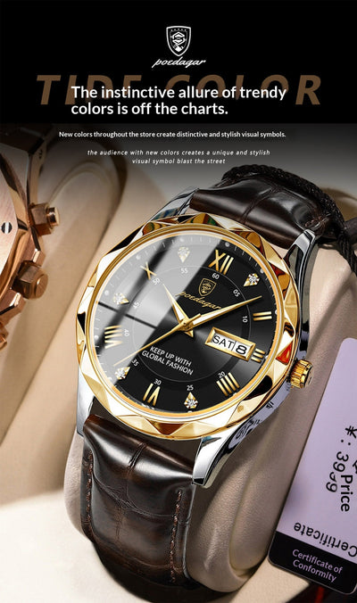 Reloj para Hombre con Correa de Cuero y Movimiento de Cuarzo - Image 16