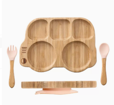 Vajilla Infantil de Bambú y Madera con Ventosas - Image 4