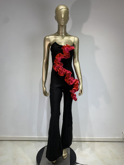 Jumpsuit Elegante Rojo con Aplicaciones y Escote Tubo - Image 18