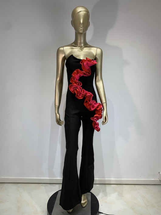 Jumpsuit Elegante Rojo con Aplicaciones y Escote Tubo - Image 18