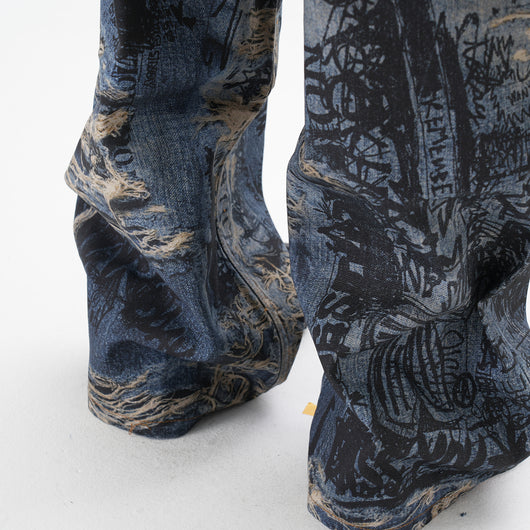 Pantalones Vaqueros Rectos con Estampado 3D Efecto Graffiti Rasgado - Image 21