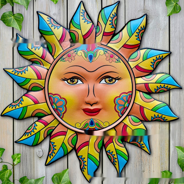Decoración de Pared Sol de Hierro - Adorno Metálico para Jardín e Interiores