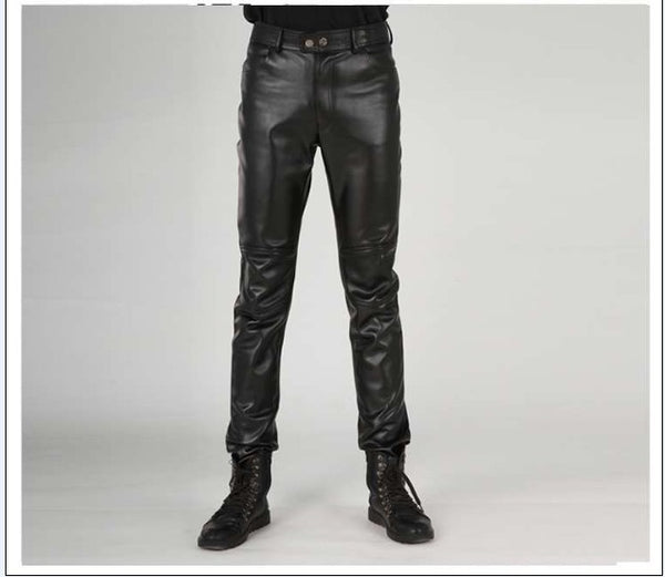 Pantalones de Cuero para Motociclista con Costuras Reforzadas