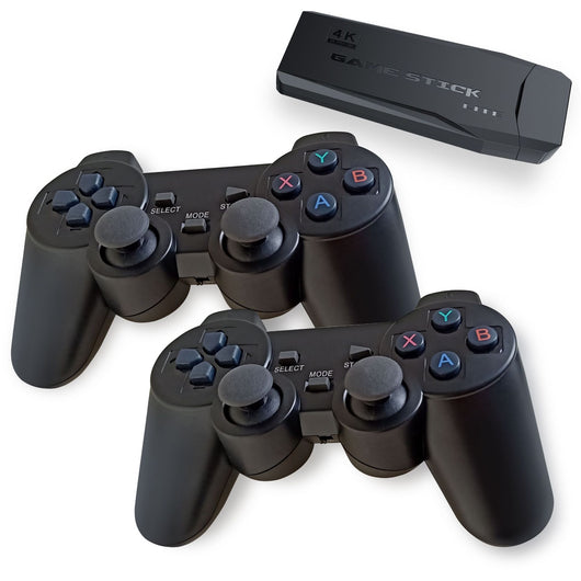 Black retro arcade game stick with two wireless controllers featuring joysticks and colored action buttons. - Image 7
