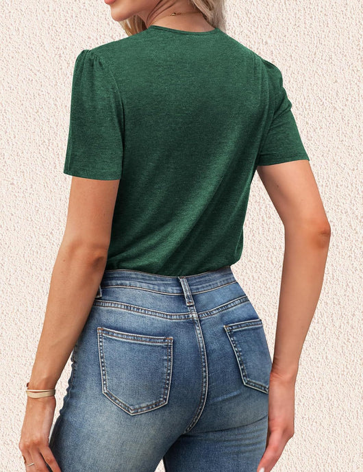 Blusa Casual de Manga Abullonada y Cuello en V para Mujer - Image 39