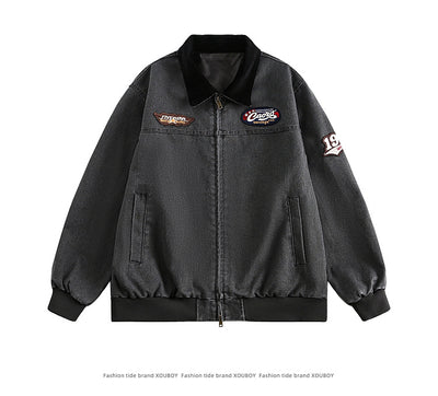 Chaqueta de Mezclilla Universitaria con Bordado en Solapa para Parejas - Image 9