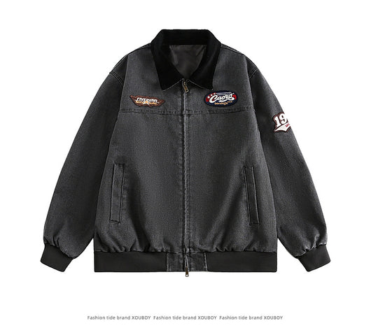 Chaqueta de Mezclilla Universitaria con Bordado en Solapa para Parejas - Image 9