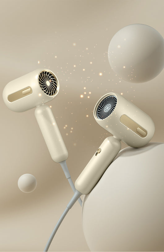 Beige 1200W hair dryer with a minimalist design, featuring a 360-degree rotating air collector nozzle and a US 110V plug. - Image 25
