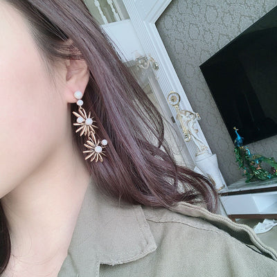 Aretes de Perla y Aleación - Diseño Floral Elegante - Image 5