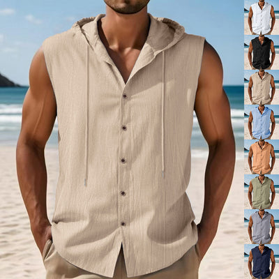 Camisa sin Mangas de Lino con Capucha para Hombre - Image 24
