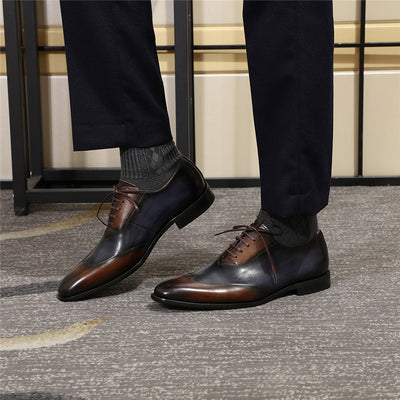Zapatos Oxford Wingtip de Cuero para Hombre con Punta Bicolor - Image 5