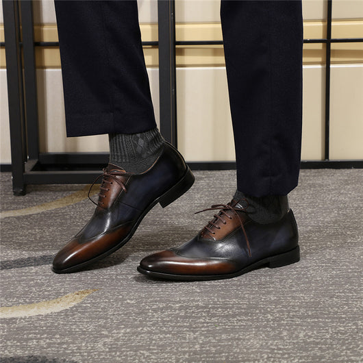 Zapatos Oxford Wingtip de Cuero para Hombre con Punta Bicolor - Image 5