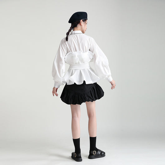 Blusa Mujer Cintura Fruncida Manga Linterna Ajuste Slim 3D - Image 6