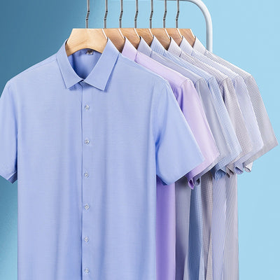 Camisa de Seda Rayas Manga Corta para Hombre - Estilo Verano
