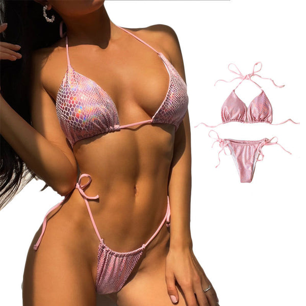 Traje de Baño Ajustado de Color Liso Estilo Europeo y Americano