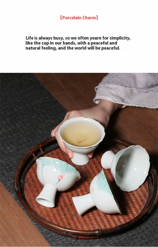 Taza de Té Porcelana con Loto Pintado a Mano - Caja de Regalo - Image 8