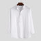 Camisa Holgada de Algodón y Lino Color Sólido Manga Larga