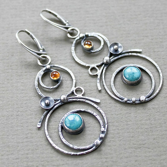 Aretes Grandes de Piedra Natural Azul Hueco - Diseño Artesanal Elegante