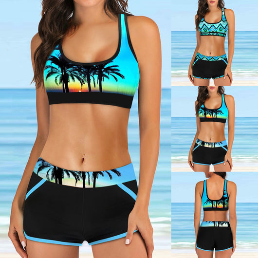 Bikini Estilo Vacaciones con Estampado Digital y Corte Asimétrico