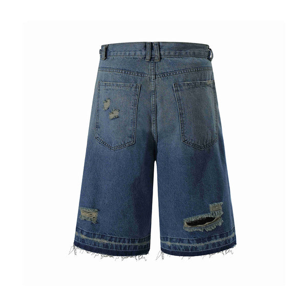 Shorts Jeans Masculino Reto Rasgado Destroyed Retrô