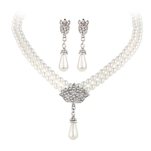 Juego de Collar Novia Perla Cristal Diamante Escote Corto - Image 8