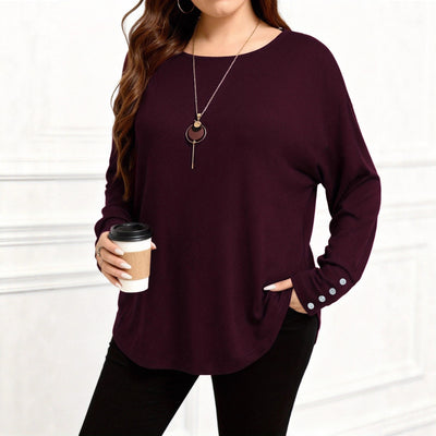 Blusa Casual Talla Grande Manga Larga Color Sólido