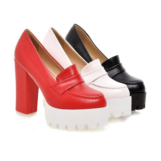 Zapatos de Tacón Alto 12cm Grueso Negro Rojo y Blanco Tallas Grandes - Image 18