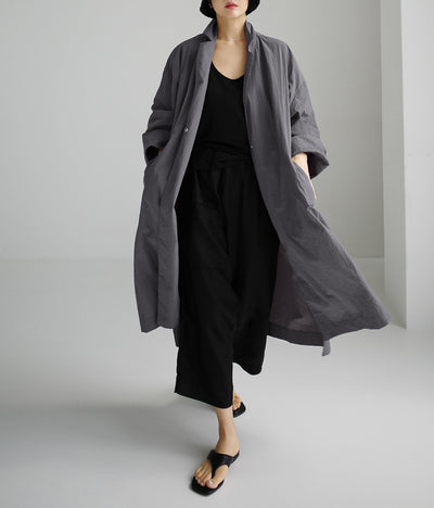 Abrigo Tipo Trench Shirt Dress Largo de Lino y Algodón con Abertura - Image 7