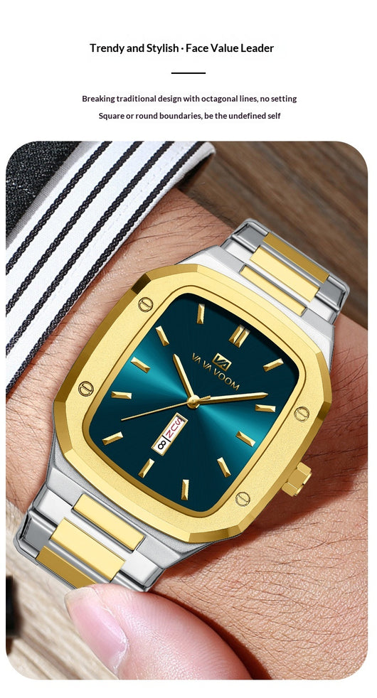 Reloj Ejecutivo Rectangular de Acero con Doble Calendario para Hombre - Image 11