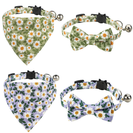 Collar Floral de Algodón con Moño para Gatos
