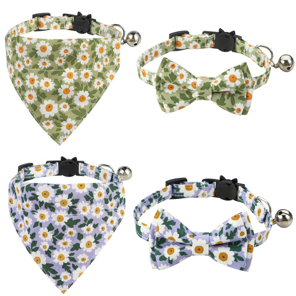 Collar Floral de Algodón con Moño para Gatos