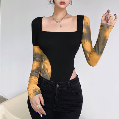 Blusa Retro de Diseño Francés con Escote Cuadrado y Bloques de Color - Image 7
